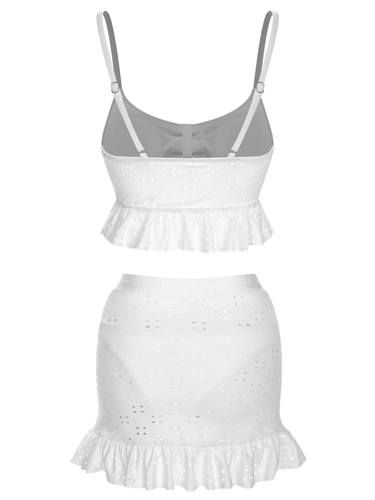 1950s Spaghetti Strap Solid Ruffles Swimsuit & Cover-Up - Image 10
