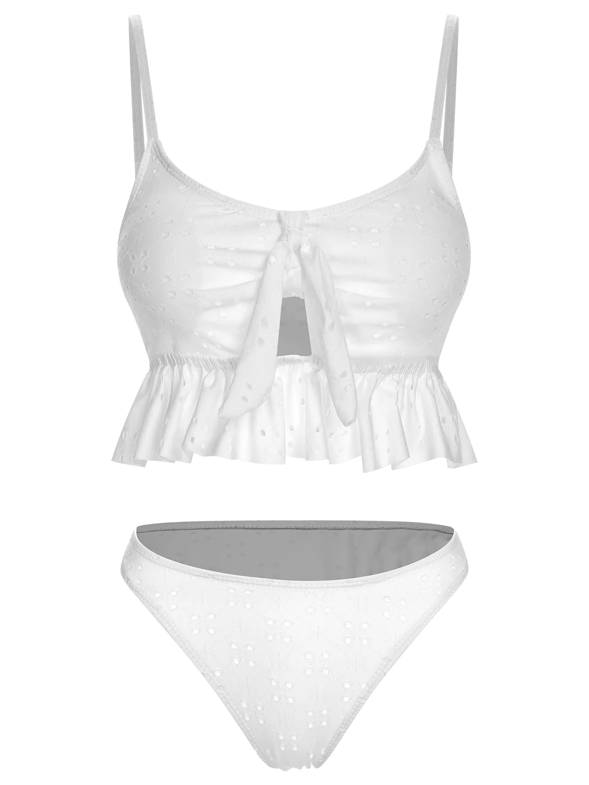 1950s Spaghetti Strap Solid Ruffles Swimsuit & Cover-Up - Image 11