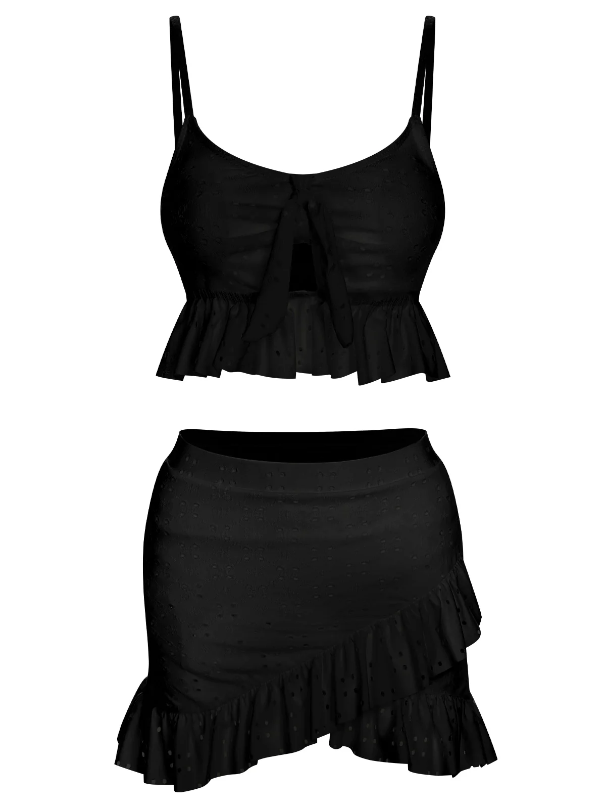 1950s Spaghetti Strap Solid Ruffles Swimsuit & Cover-Up - Image 17