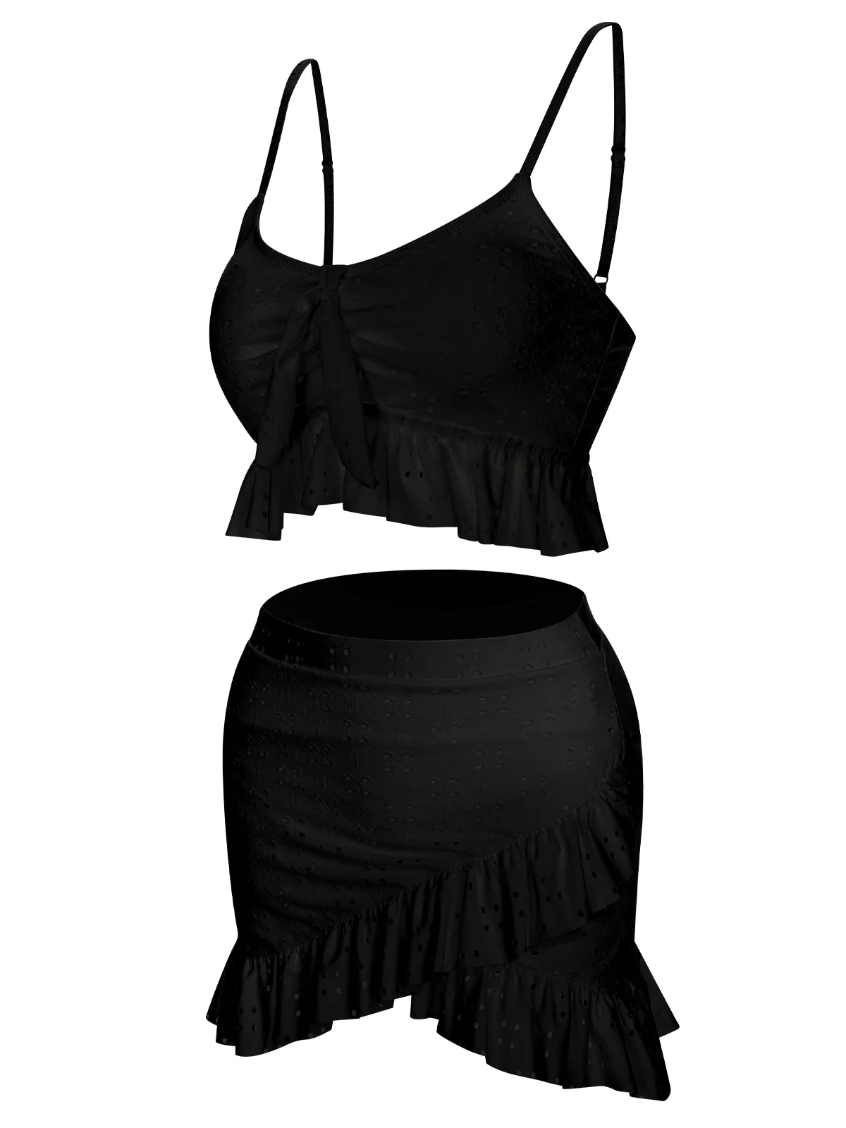 1950s Spaghetti Strap Solid Ruffles Swimsuit & Cover-Up - Image 18