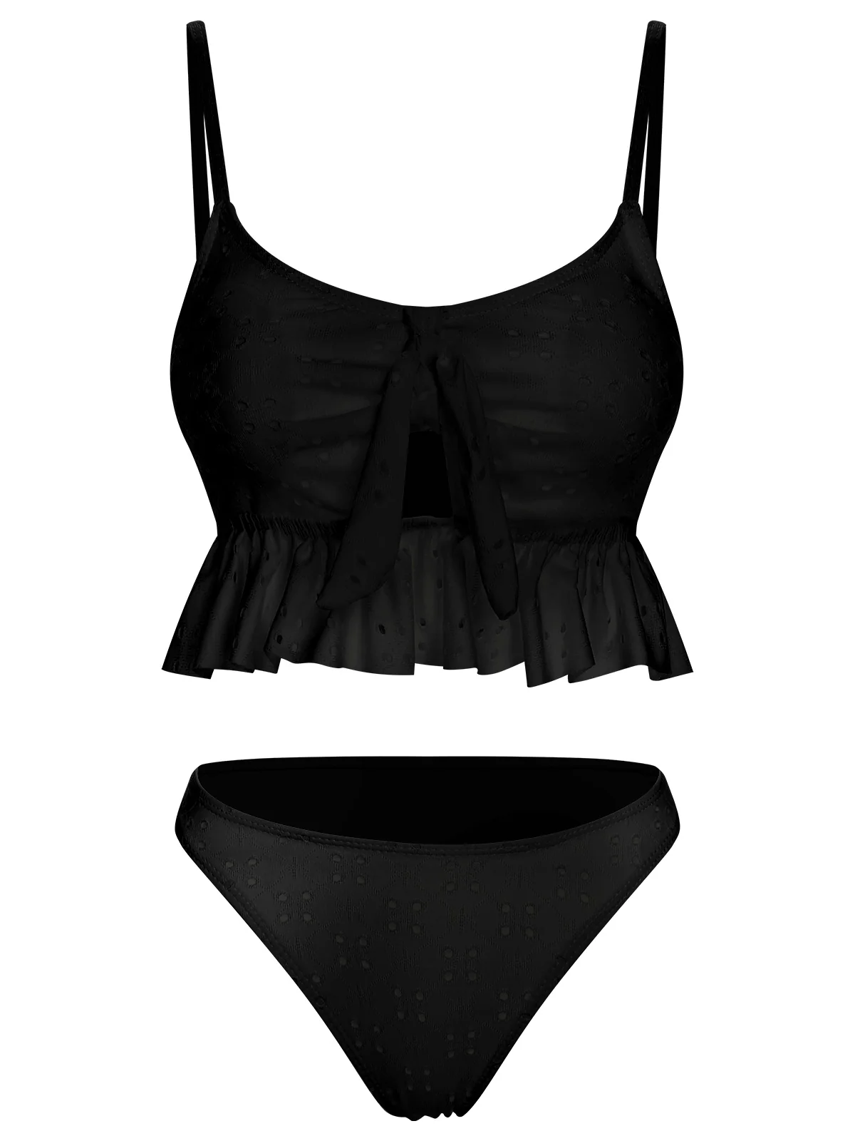 1950s Spaghetti Strap Solid Ruffles Swimsuit & Cover-Up - Image 20