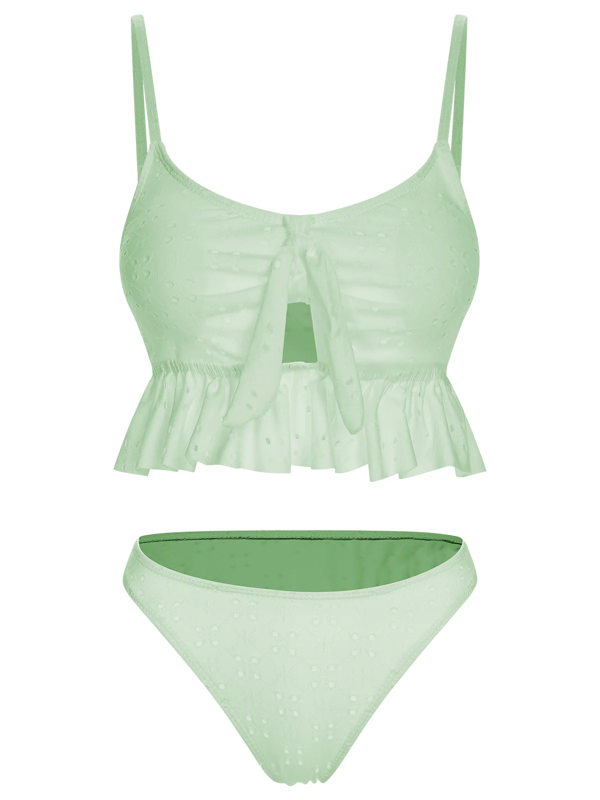 1950s Spaghetti Strap Solid Ruffles Swimsuit & Cover-Up - Image 26