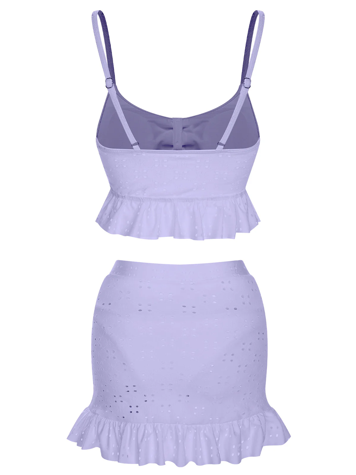 1950s Spaghetti Strap Solid Ruffles Swimsuit & Cover-Up - Image 3