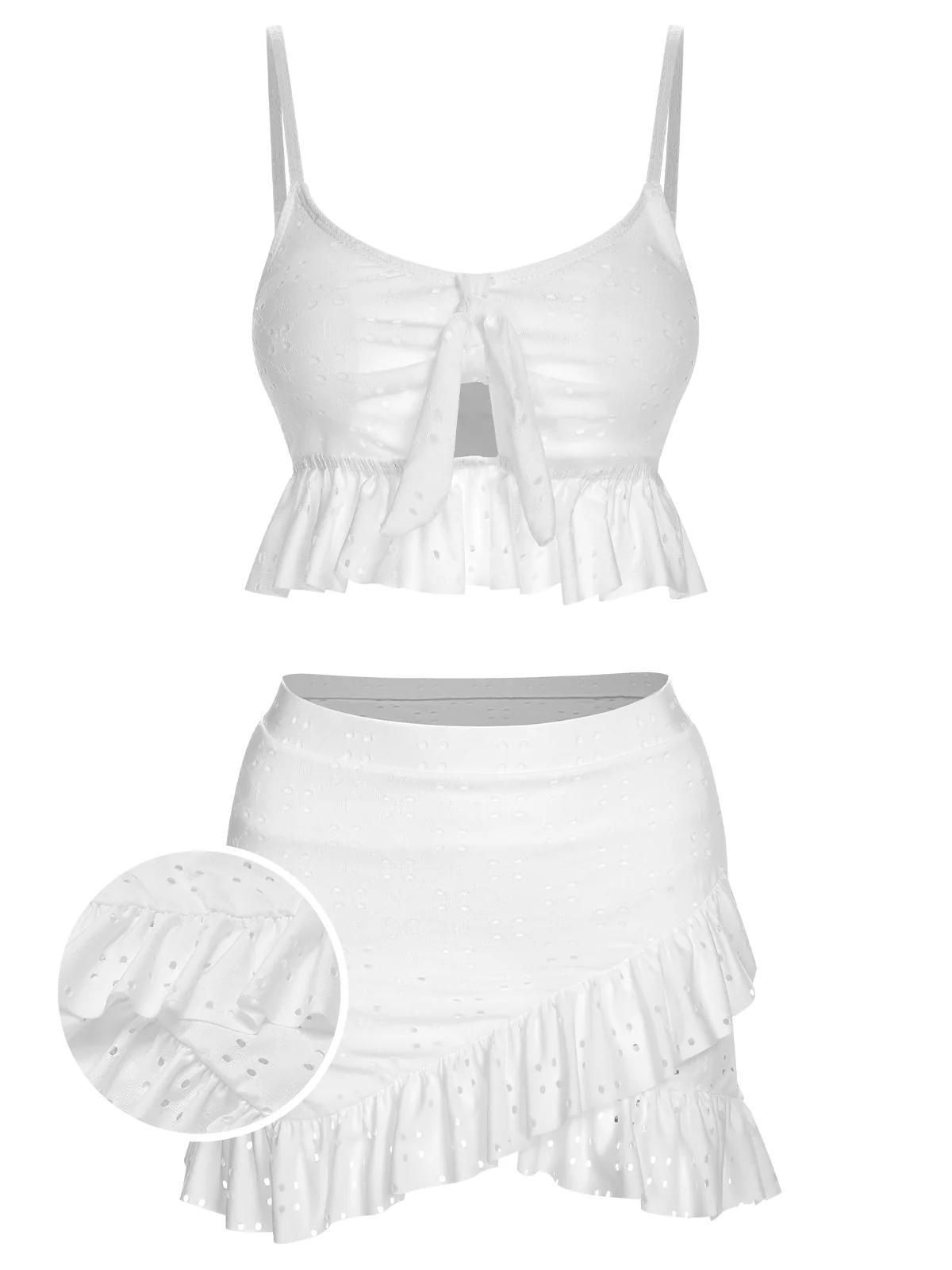 1950s Spaghetti Strap Solid Ruffles Swimsuit & Cover-Up - Image 7