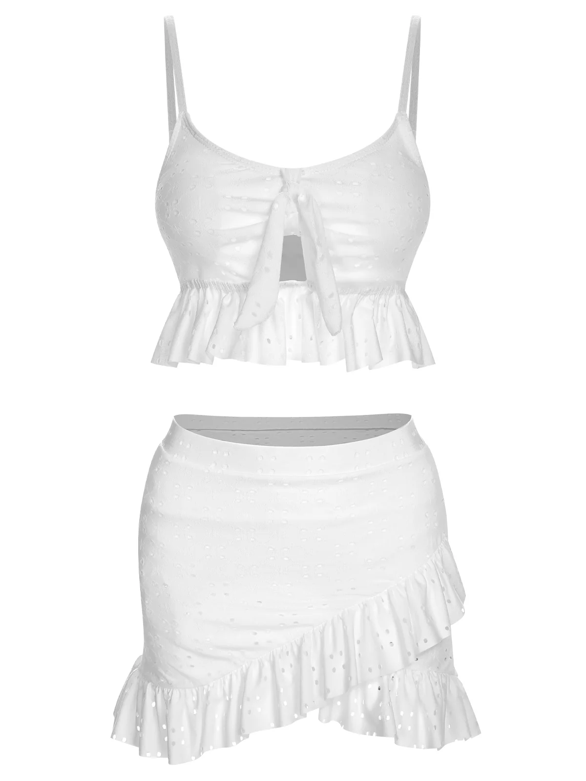 1950s Spaghetti Strap Solid Ruffles Swimsuit & Cover-Up - Image 8