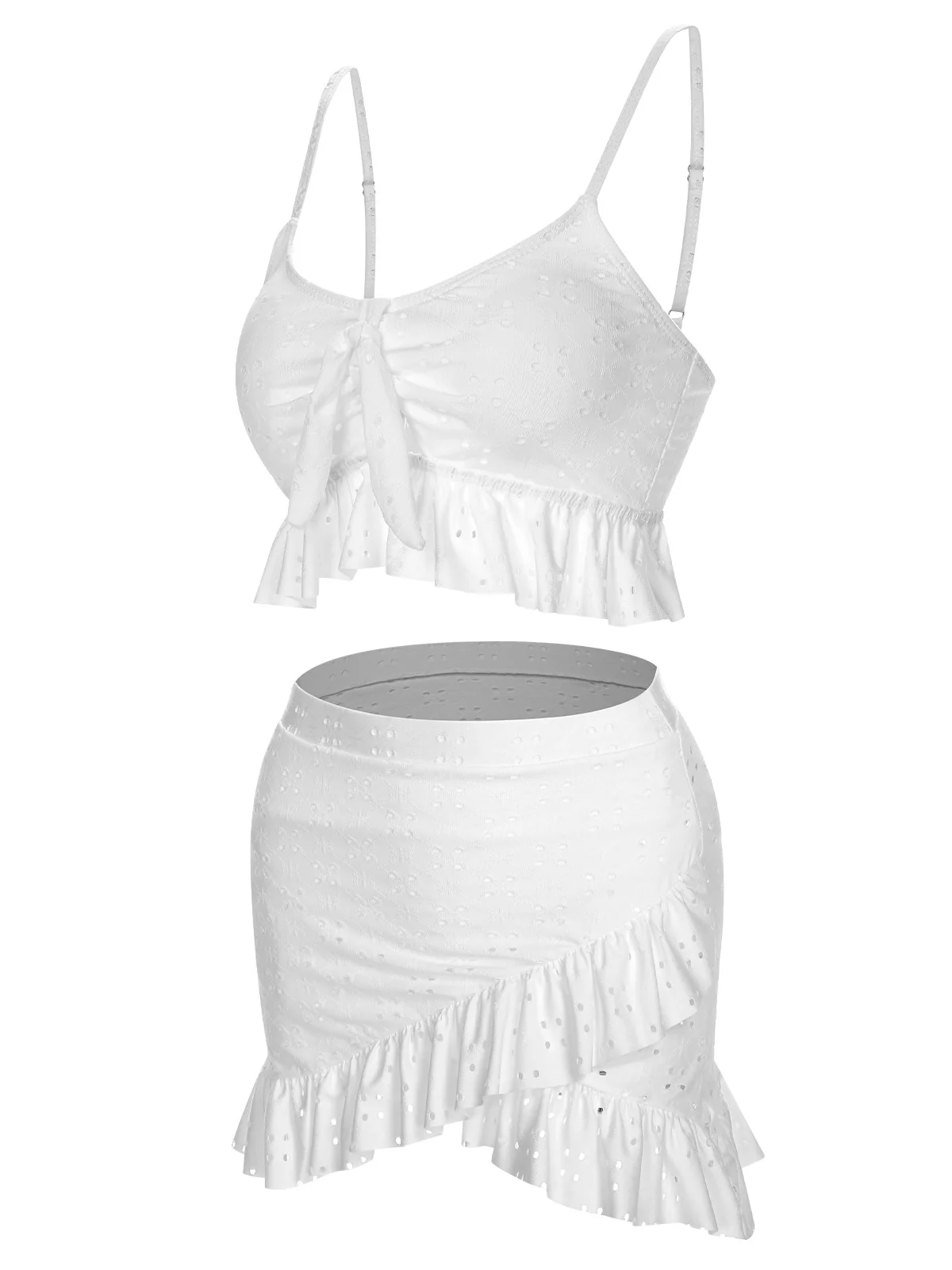 1950s Spaghetti Strap Solid Ruffles Swimsuit & Cover-Up - Image 9