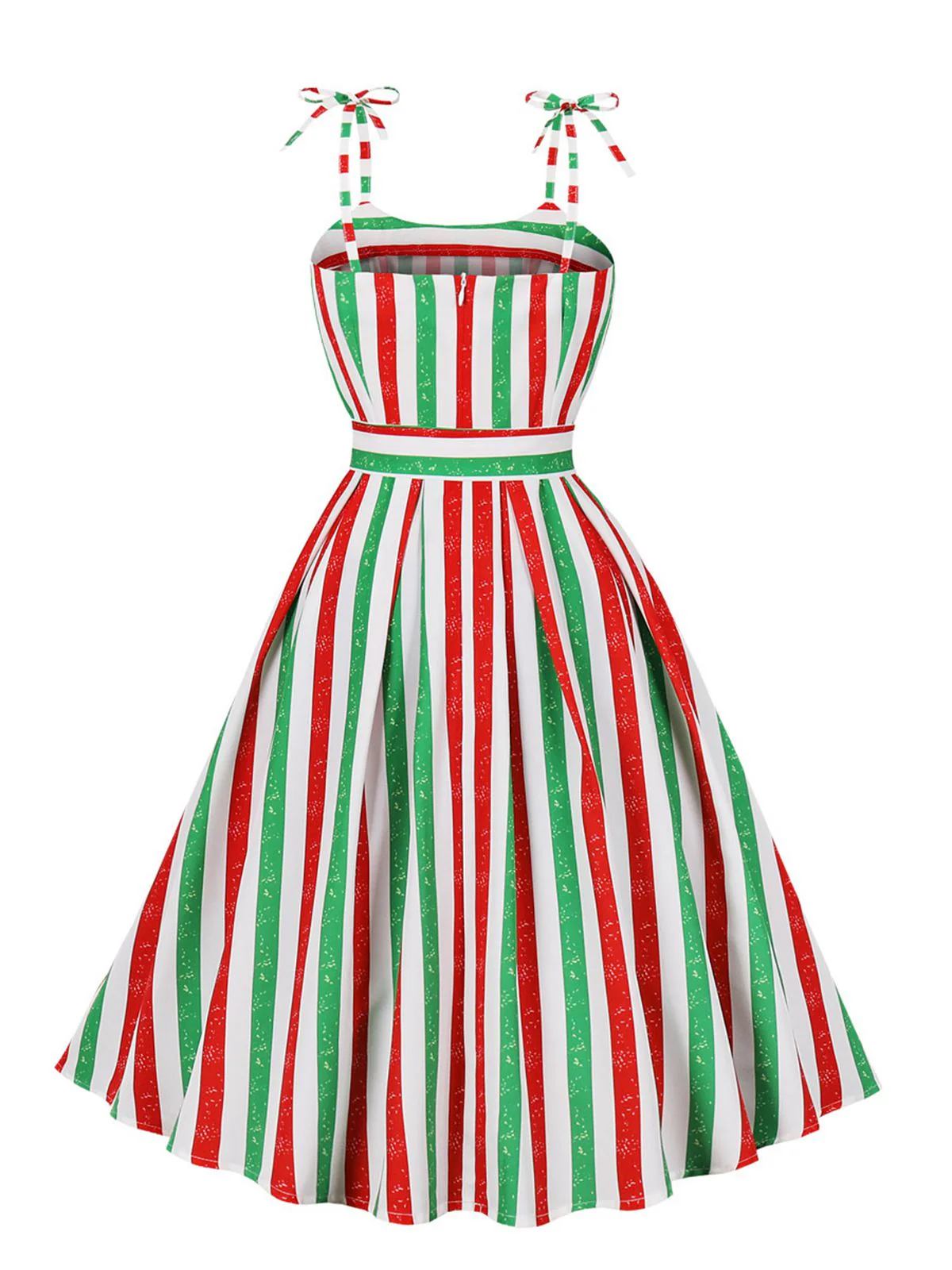 1950s Spaghetti Strap Stripes Color-Patchwork Dress - Image 2