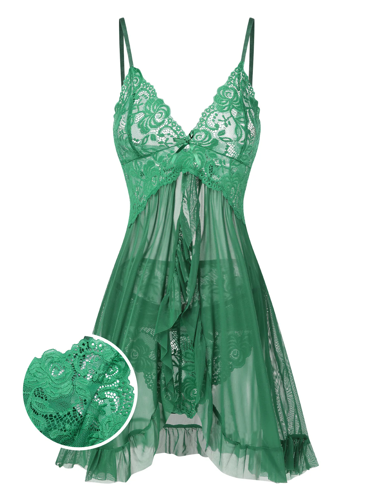1950s Spaghetti Straps Lace Sheer Nightdress - Image 9