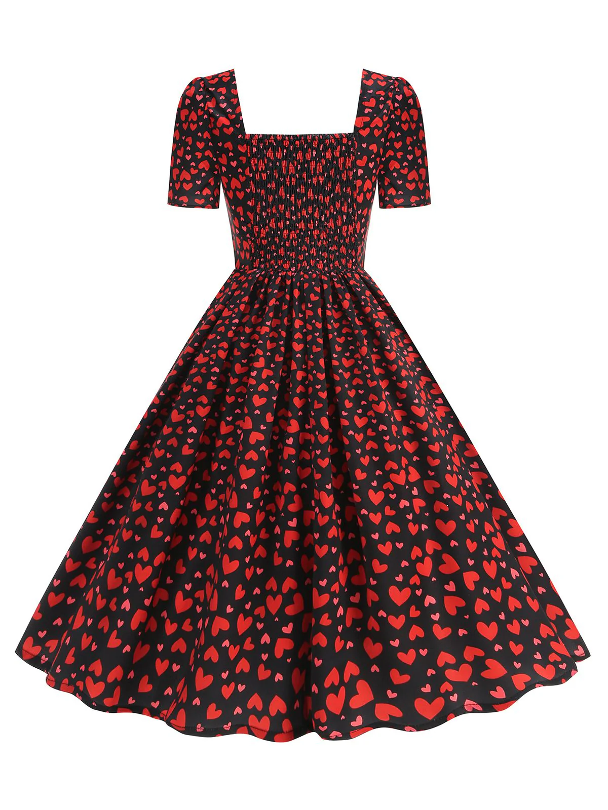 1950s Square Neck Heart Dots Dress - Image 2
