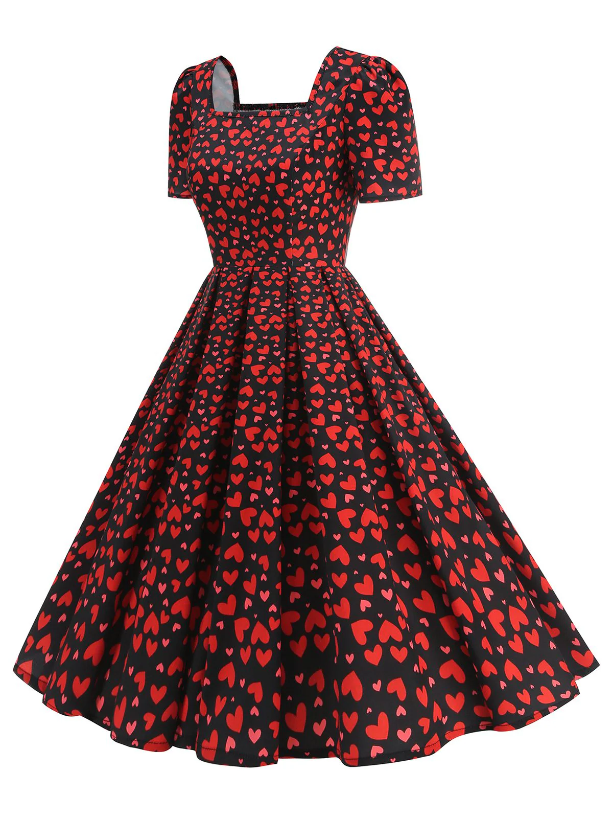1950s Square Neck Heart Dots Dress - Image 3