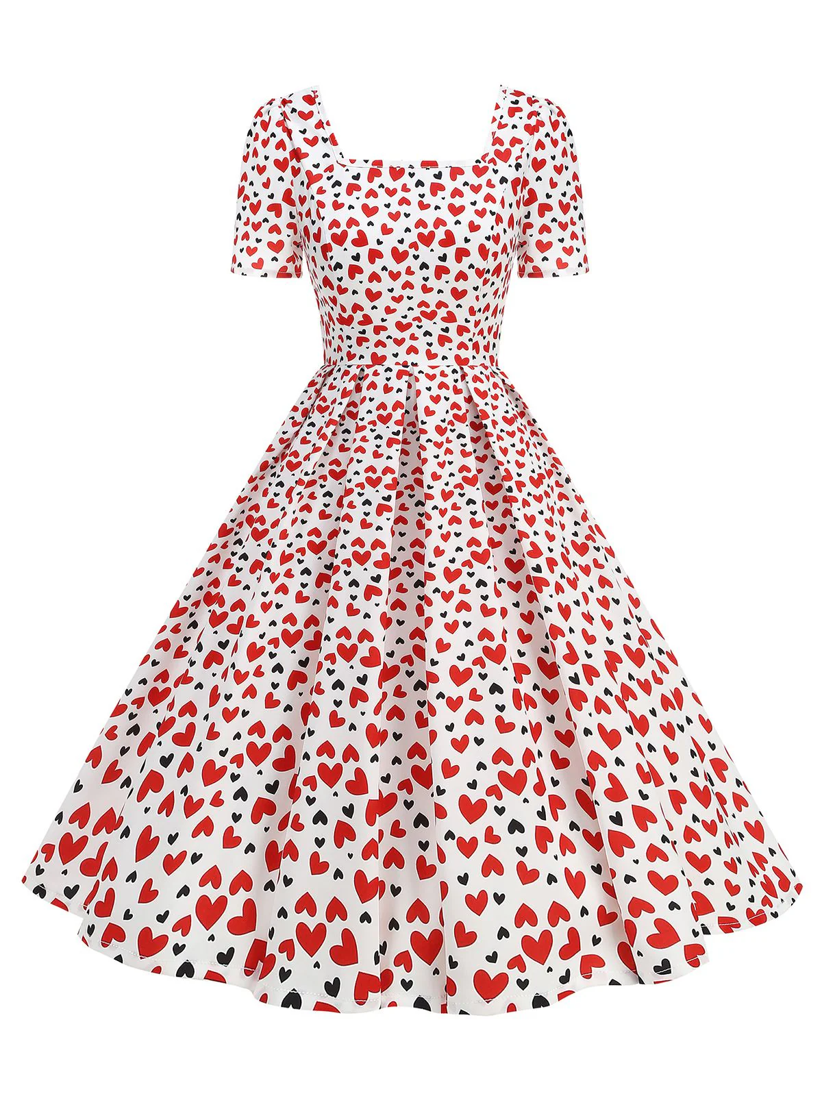 1950s Square Neck Heart Dots Dress - Image 4