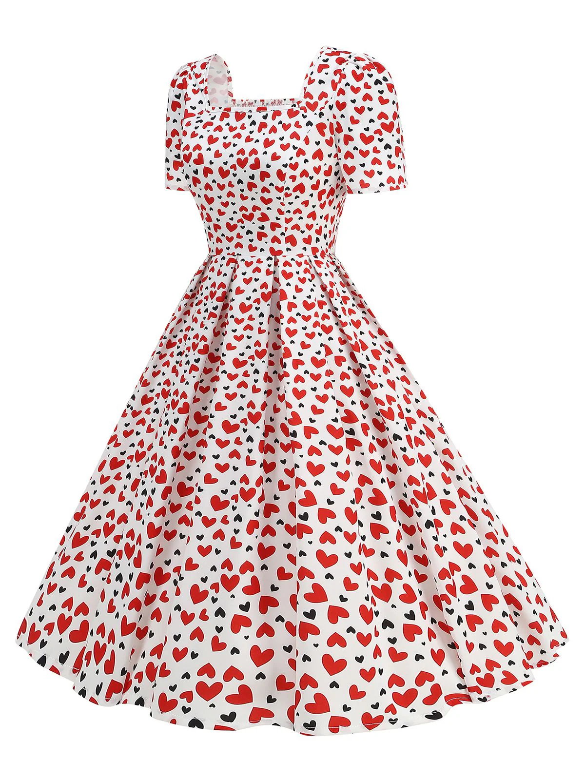 1950s Square Neck Heart Dots Dress - Image 5