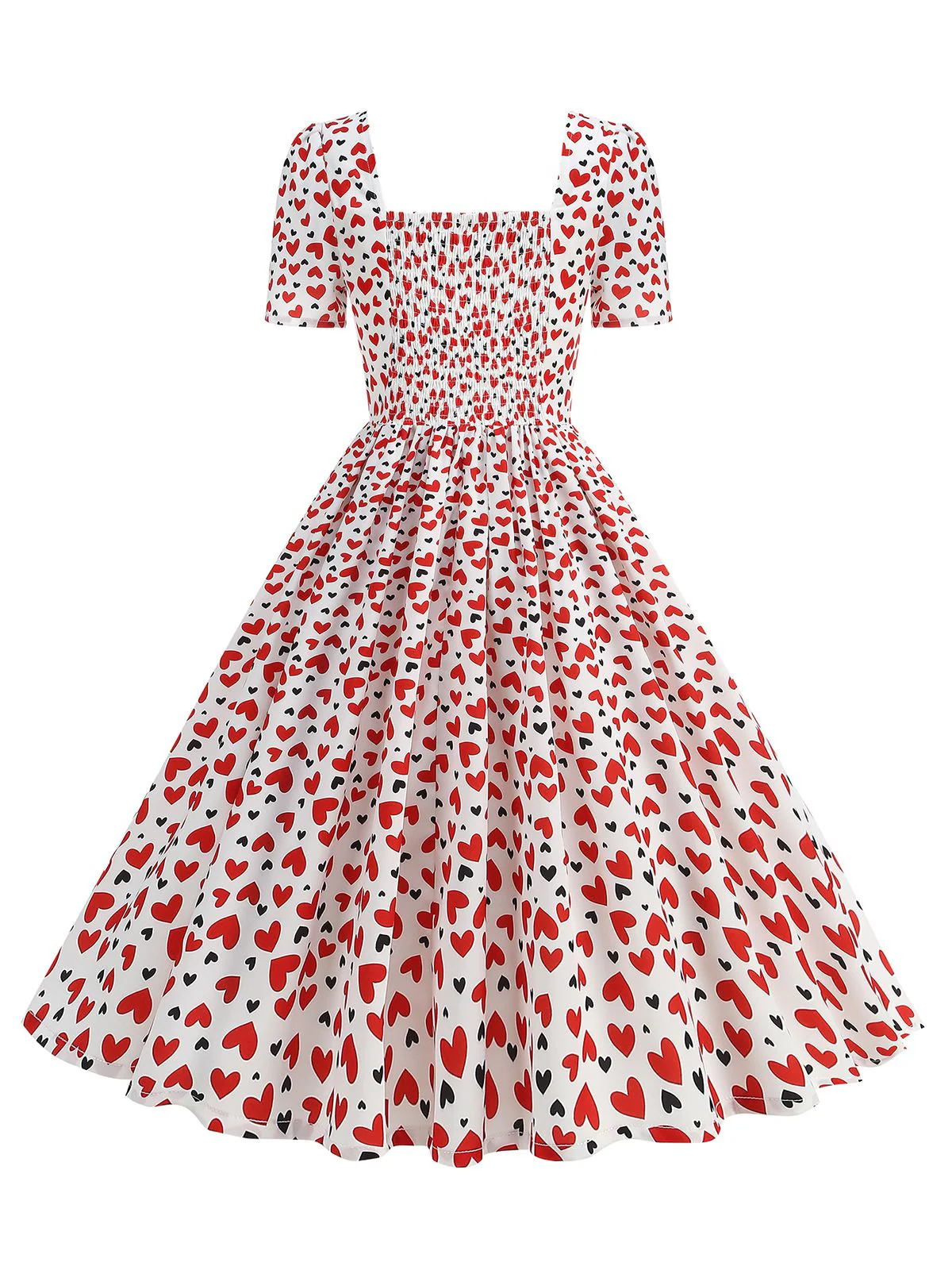 1950s Square Neck Heart Dots Dress - Image 6