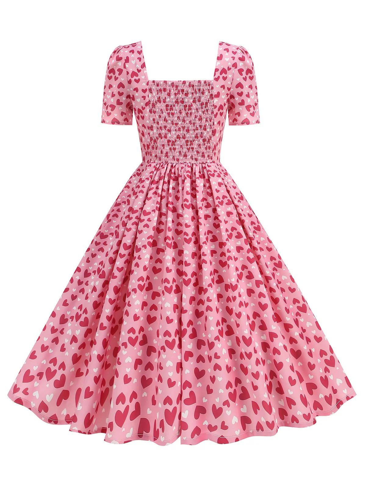 1950s Square Neck Heart Dots Dress - Image 7