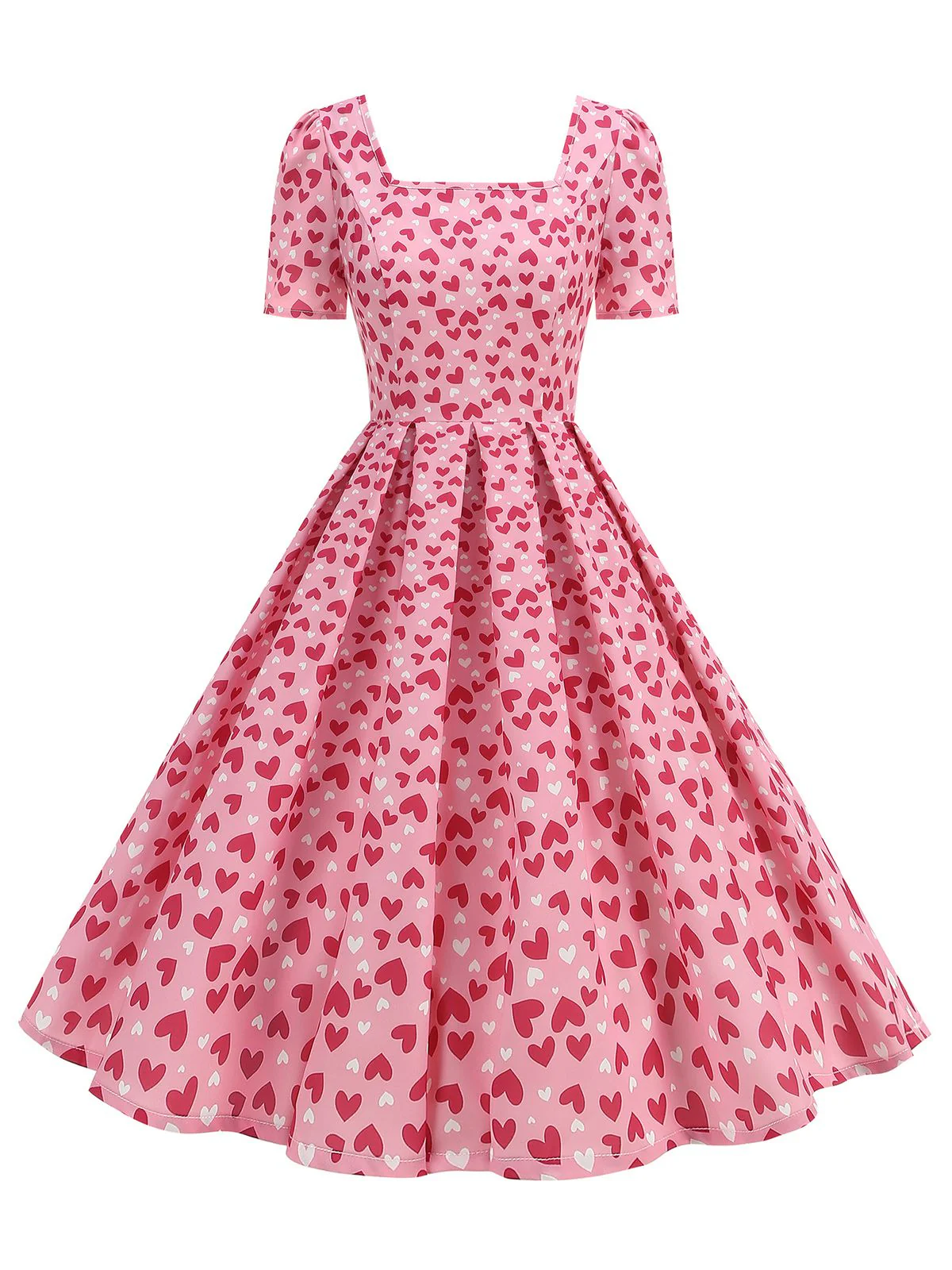 1950s Square Neck Heart Dots Dress - Image 8