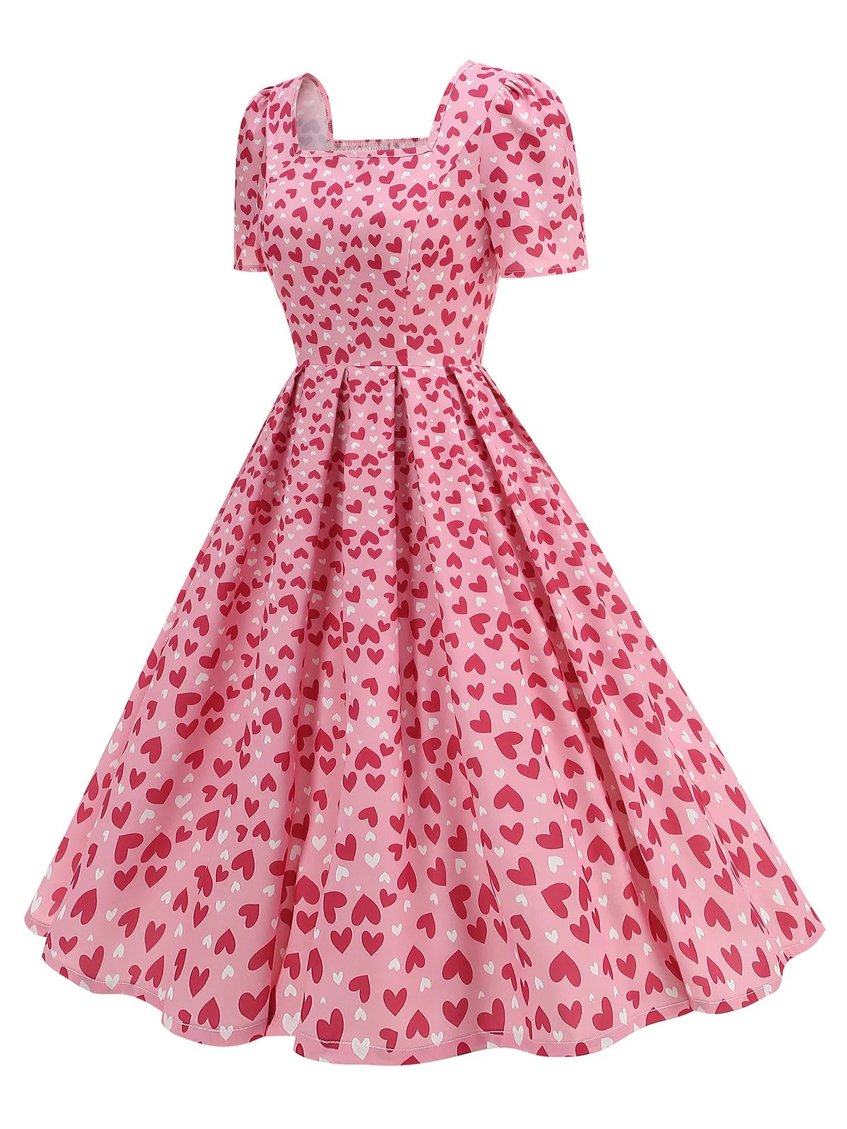 1950s Square Neck Heart Dots Dress - Image 9