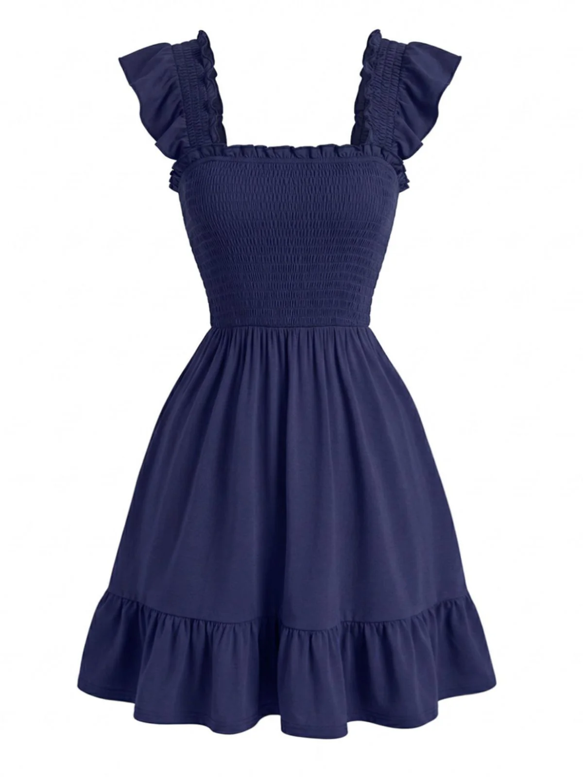 1950s Square Neck Ruffled Sleeve Smocked Dress - Image 2