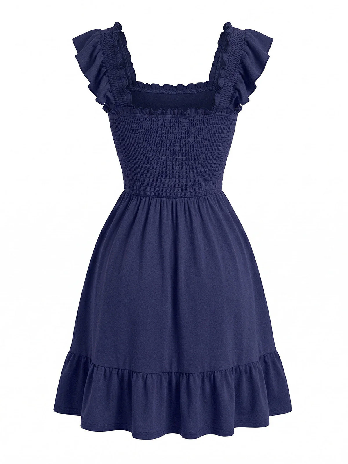 1950s Square Neck Ruffled Sleeve Smocked Dress - Image 3