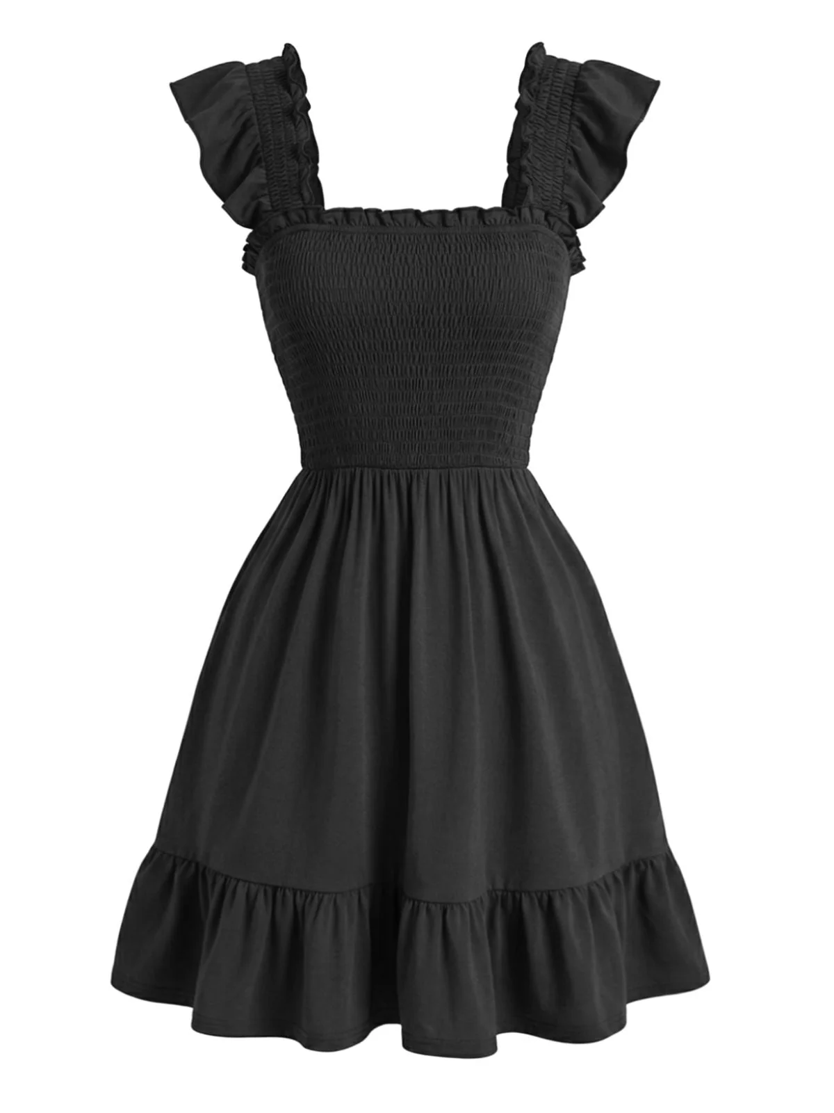 1950s Square Neck Ruffled Sleeve Smocked Dress - Image 4