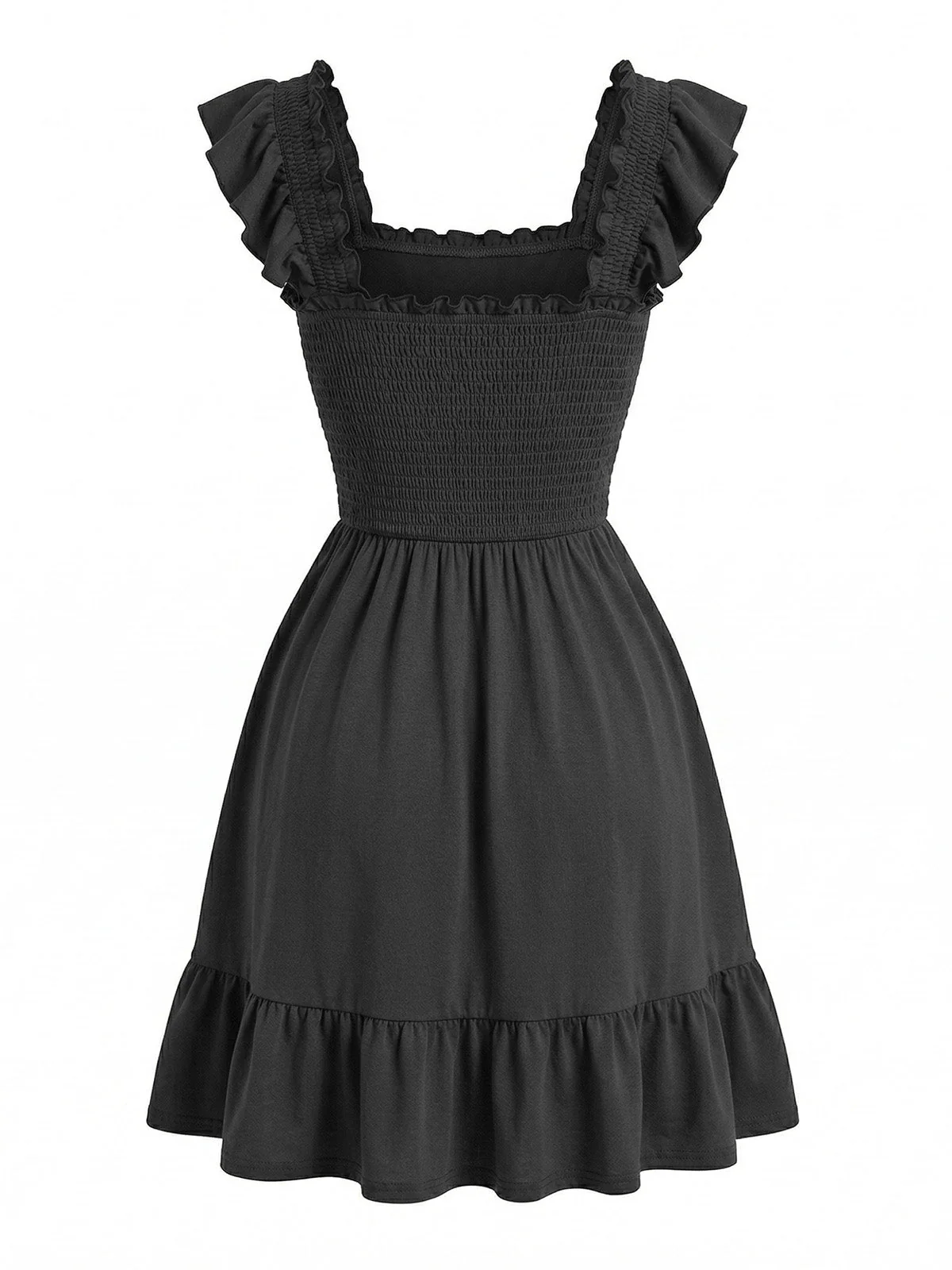 1950s Square Neck Ruffled Sleeve Smocked Dress - Image 5