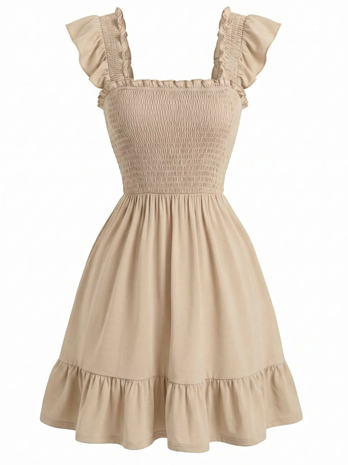 1950s Square Neck Ruffled Sleeve Smocked Dress - Image 6