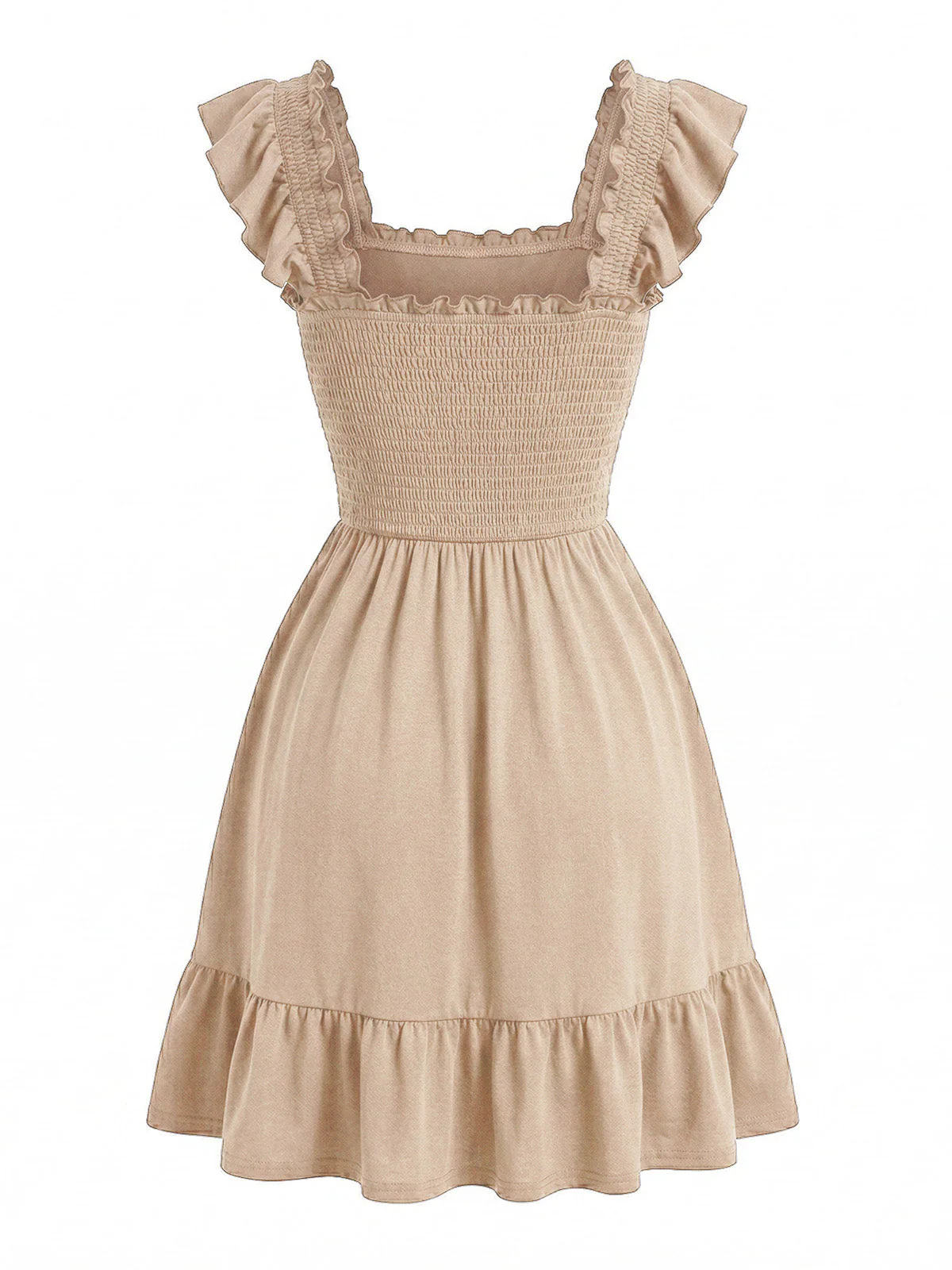 1950s Square Neck Ruffled Sleeve Smocked Dress - Image 7