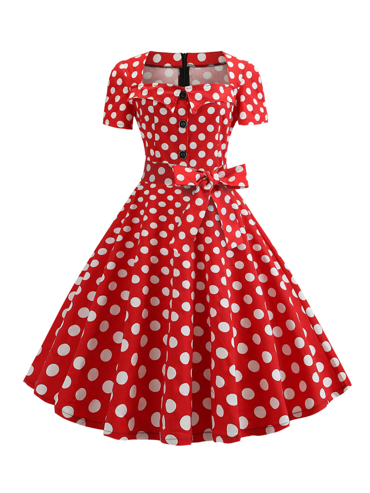 1950s Square Neck Short Sleeves Dress - Image 7
