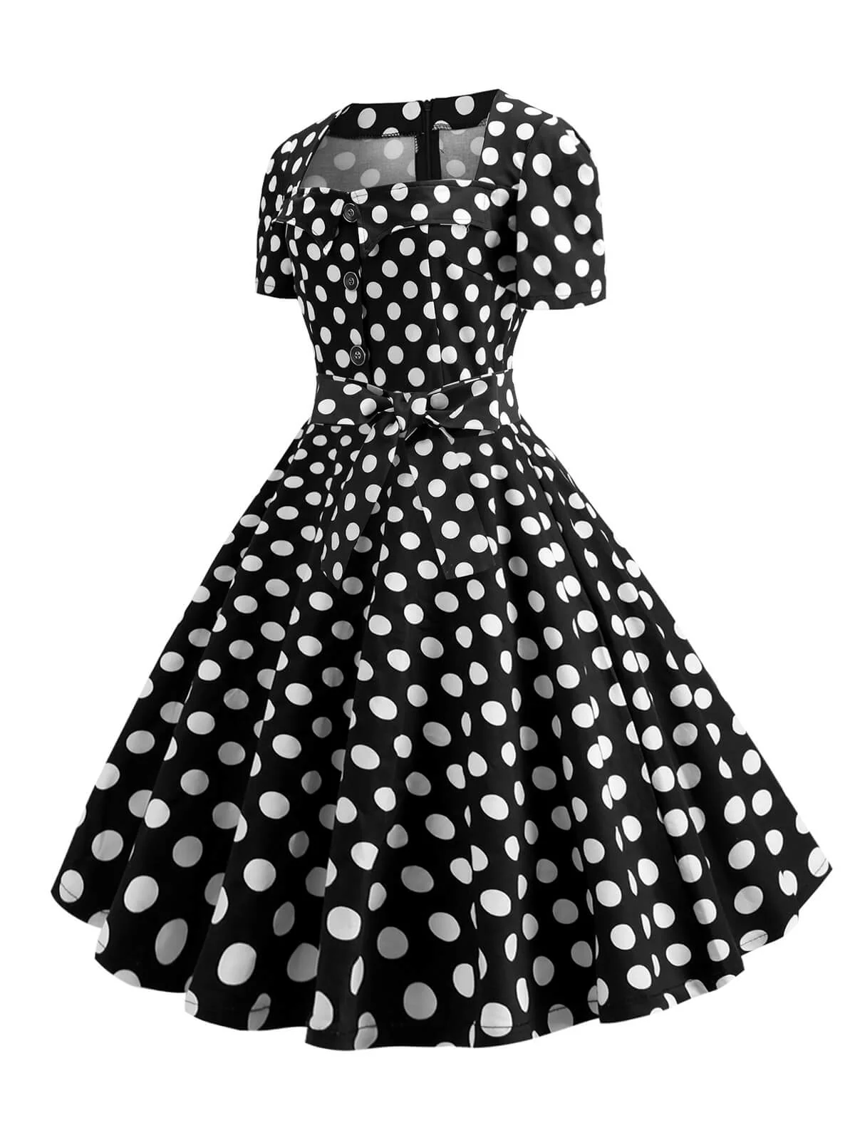 1950s Square Neck Short Sleeves Dress With Accessories Set - Image 4