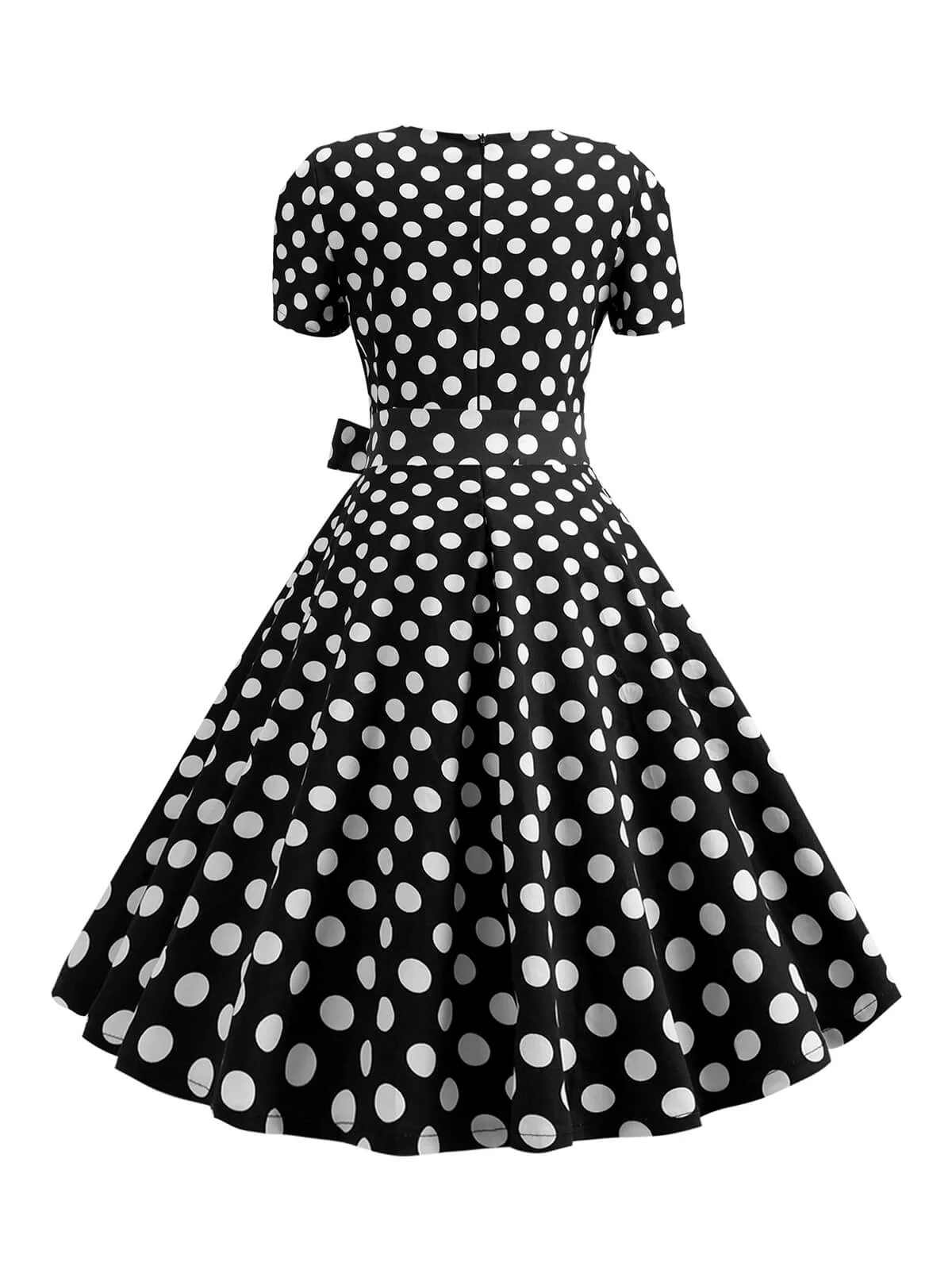 1950s Square Neck Short Sleeves Dress With Accessories Set - Image 5
