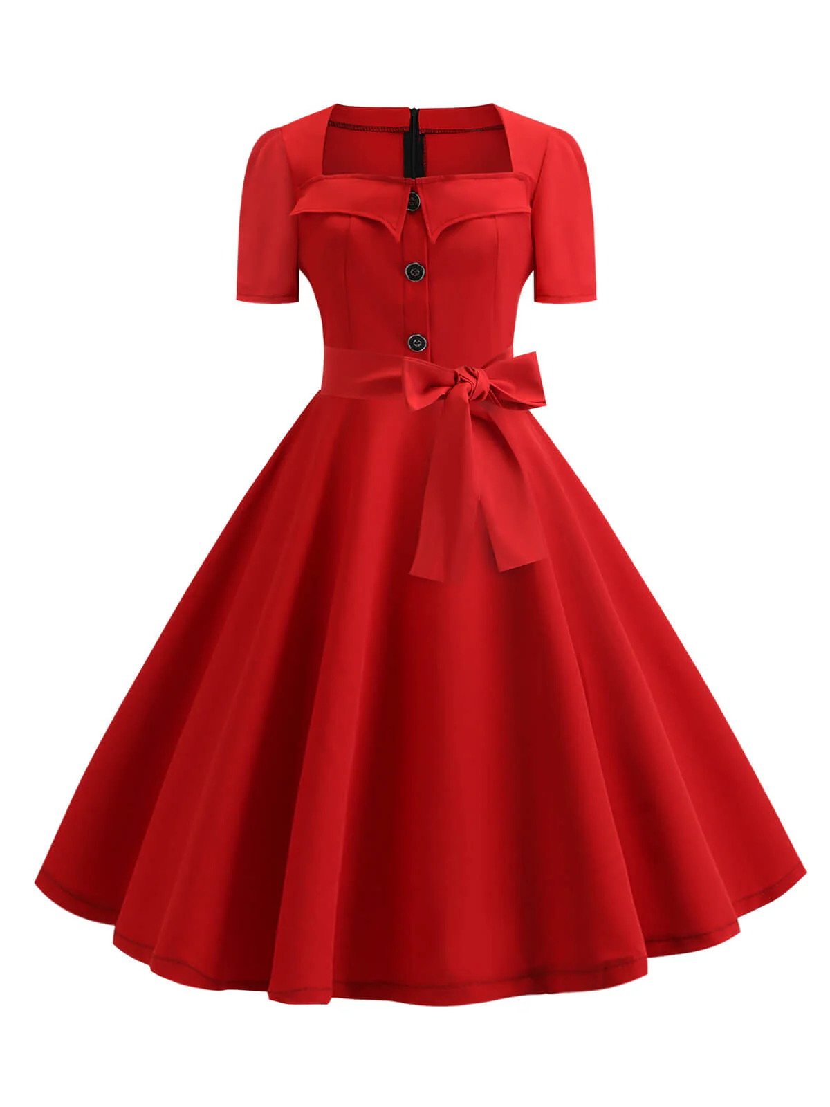 1950s Square Neck Short Sleeves Dress - Image 13