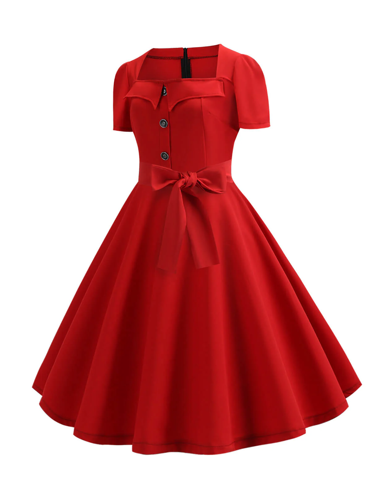 1950s Square Neck Short Sleeves Dress - Image 15