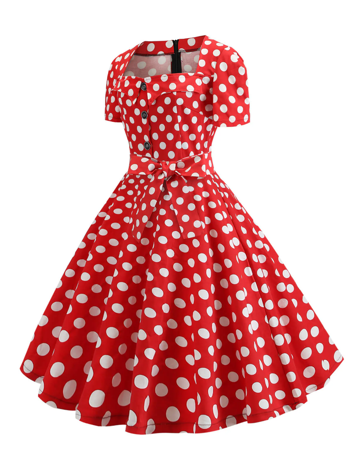 1950s Square Neck Short Sleeves Dress - Image 9