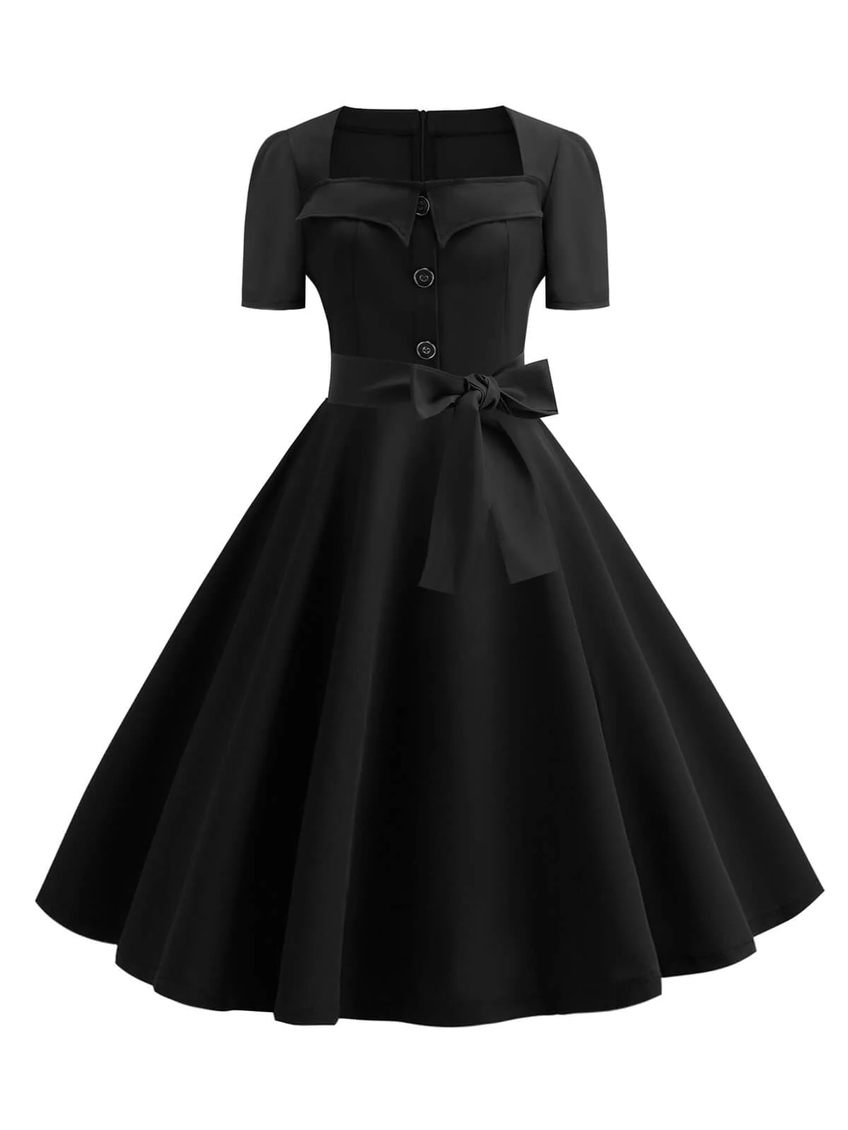 1950s Square Neck Short Sleeves Dress With Accessories Set - Image 2
