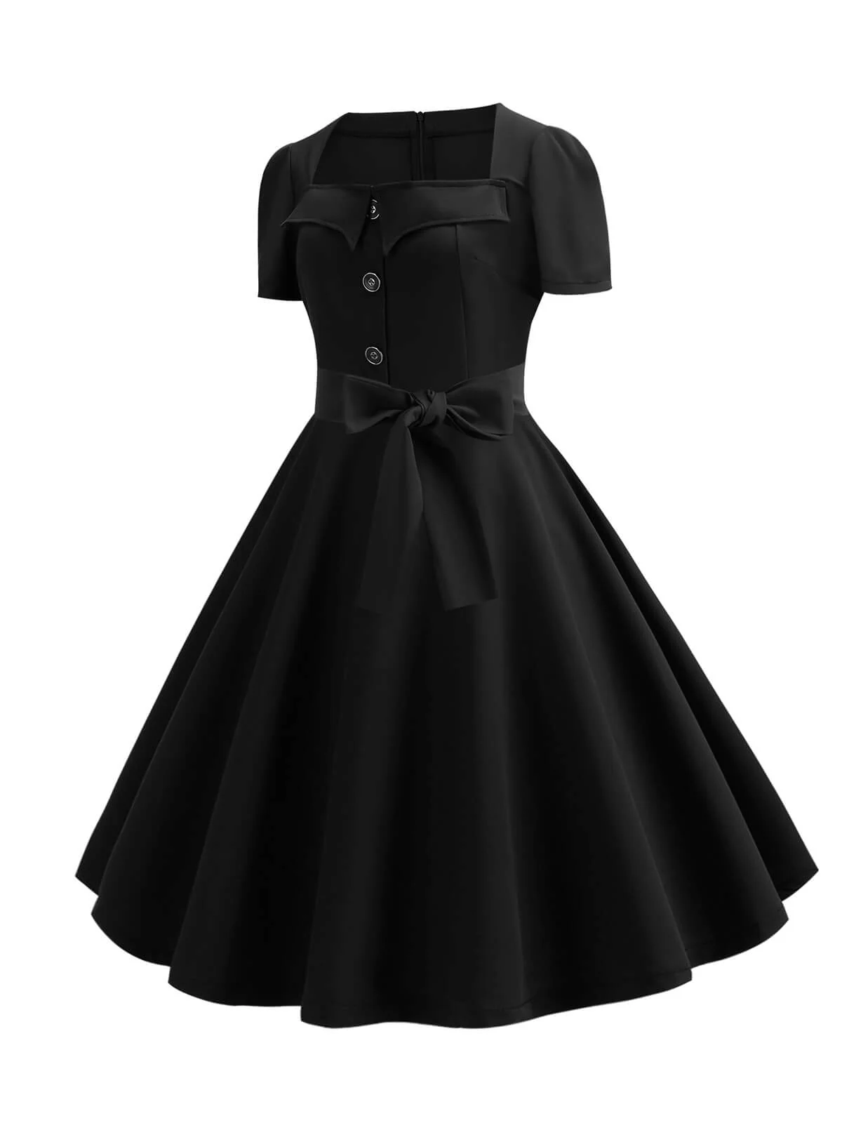 1950s Square Neck Short Sleeves Dress With Accessories Set - Image 3