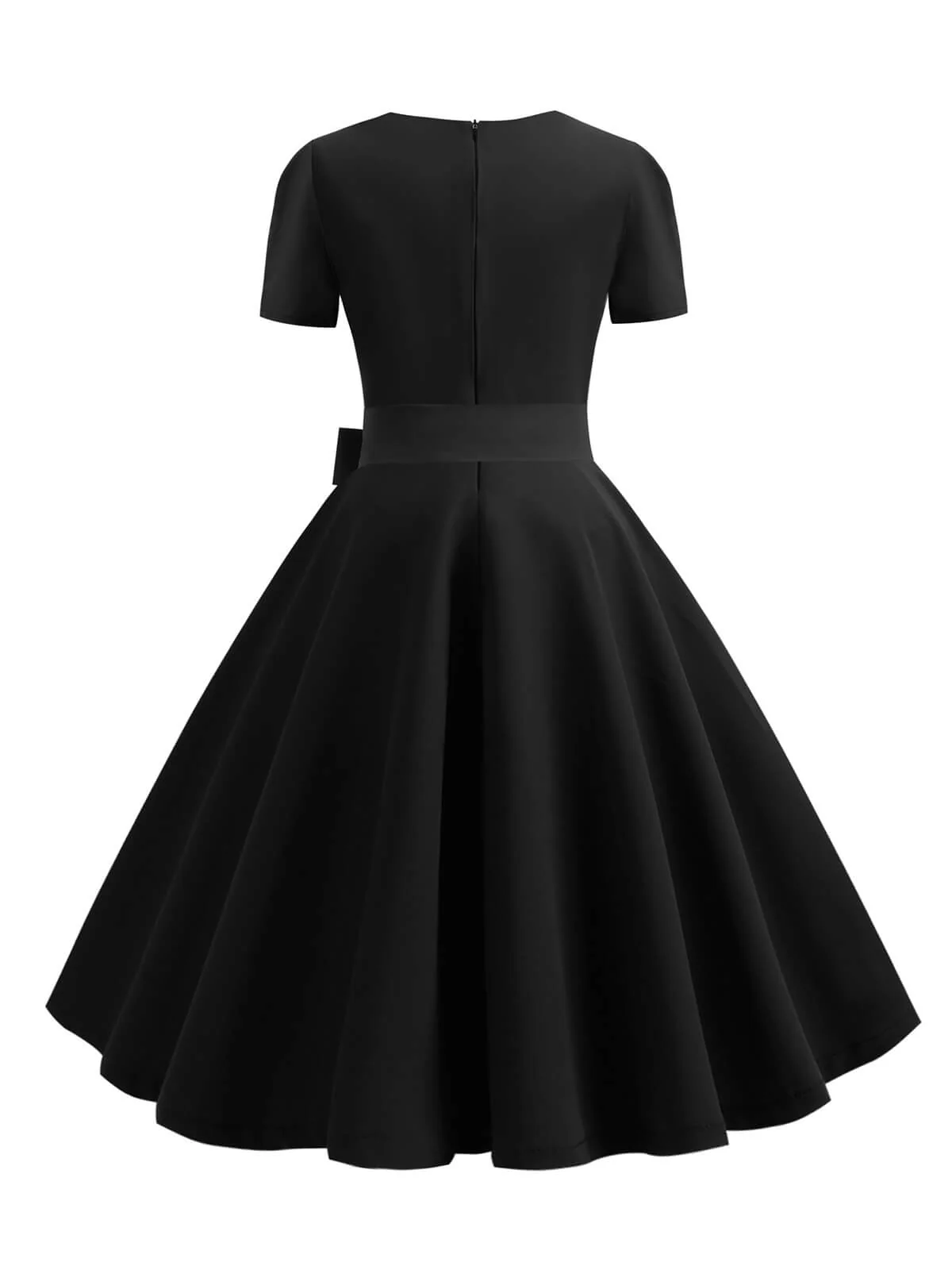 1950s Square Neck Short Sleeves Dress With Accessories Set - Image 4