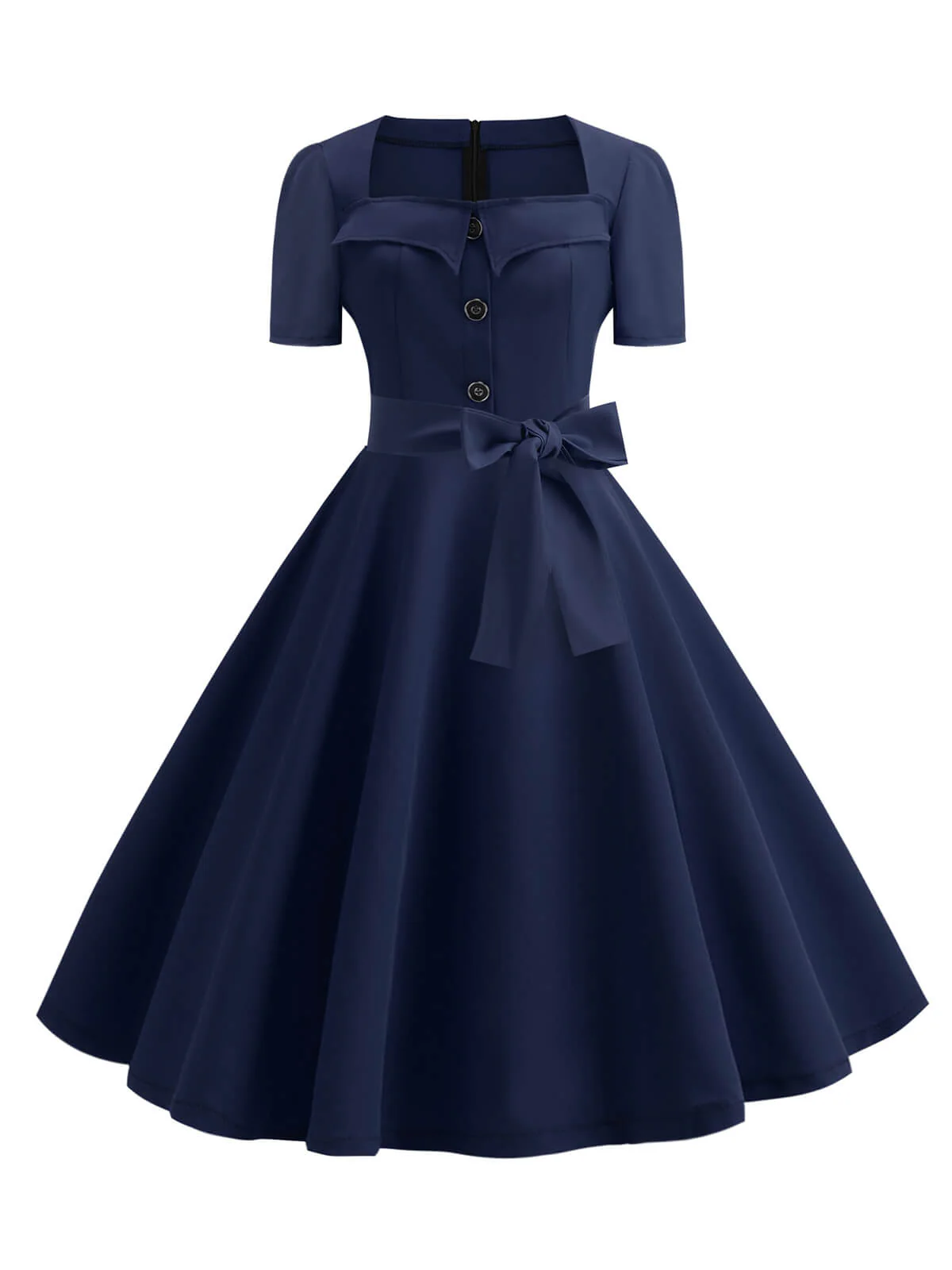1950s Square Neck Short Sleeves Dress - Image 4