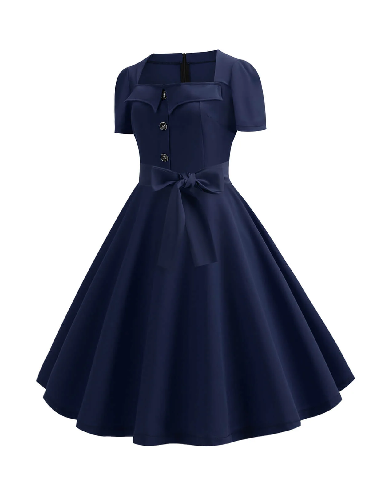 1950s Square Neck Short Sleeves Dress - Image 5
