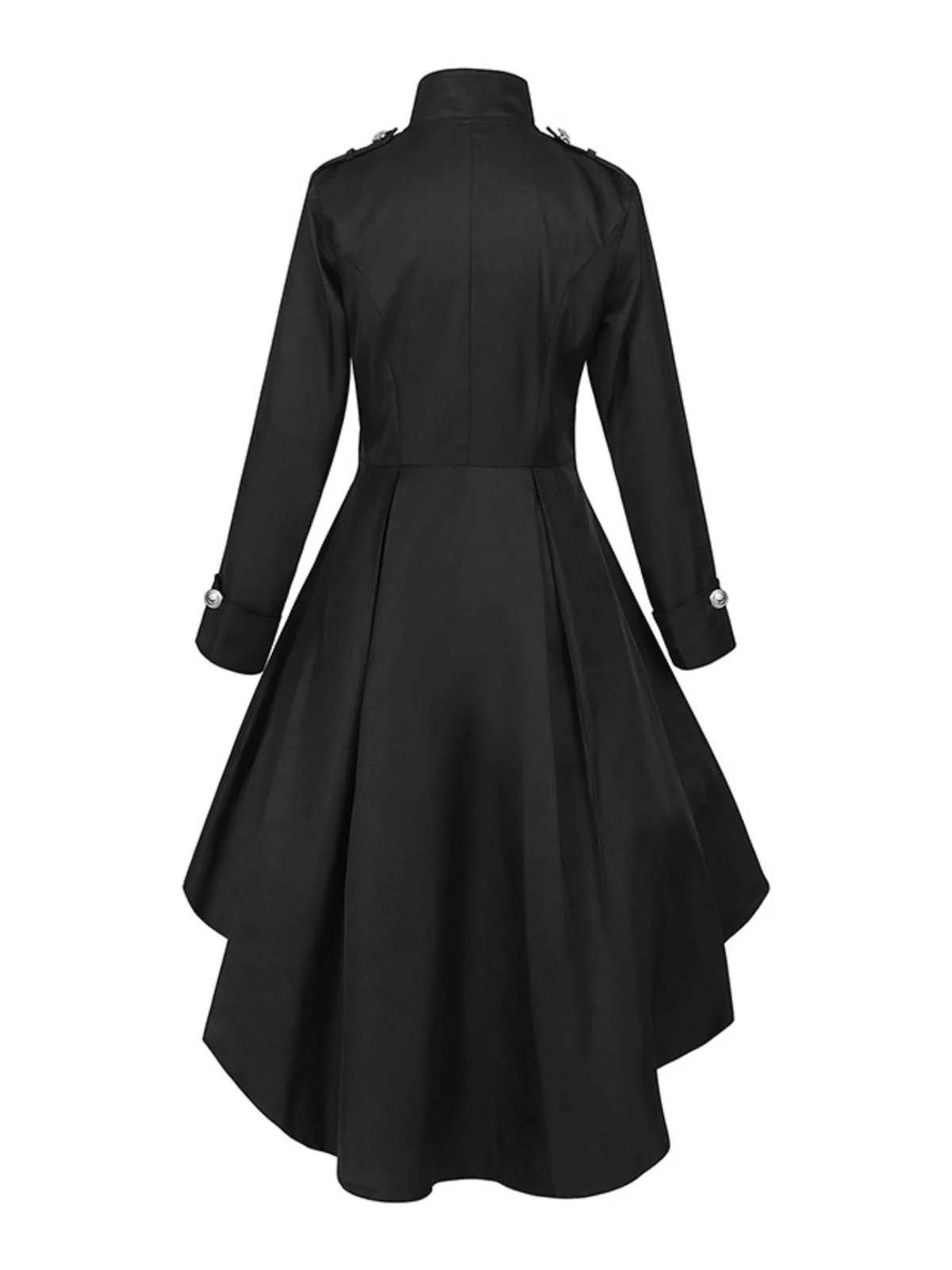 1950s Stand Collar Solid High-Low Hem Button Coat - Image 2