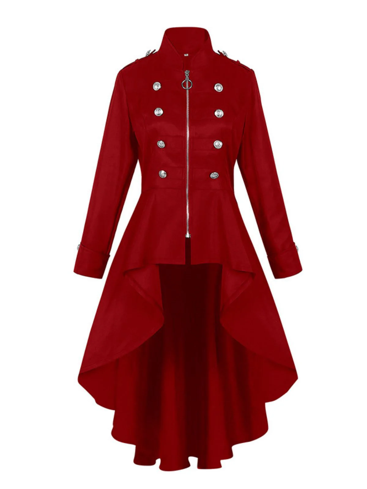 1950s Stand Collar Solid High-Low Hem Button Coat - Image 5