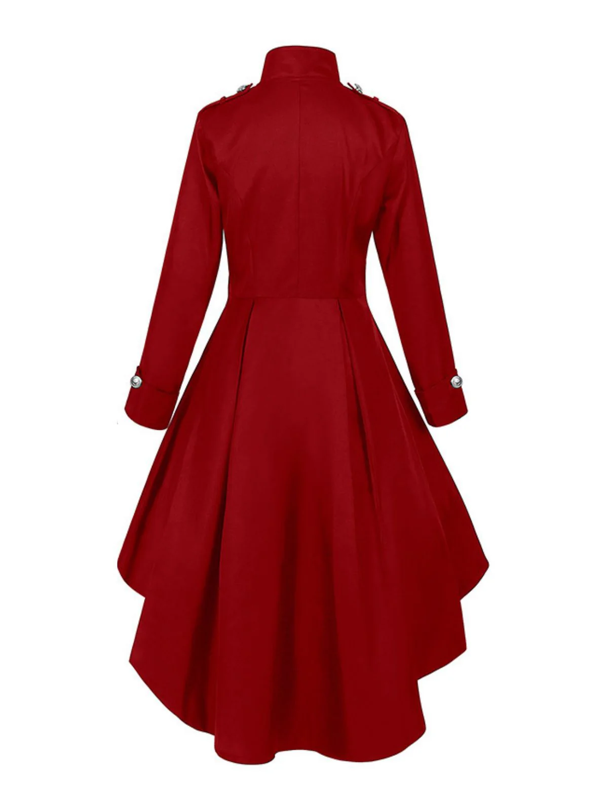 1950s Stand Collar Solid High-Low Hem Button Coat - Image 6
