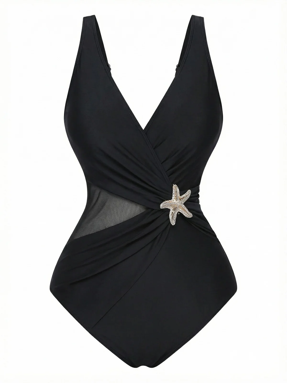 1950s Starfish V-Neck Tummy Control One-Piece Swimsuit - Image 3