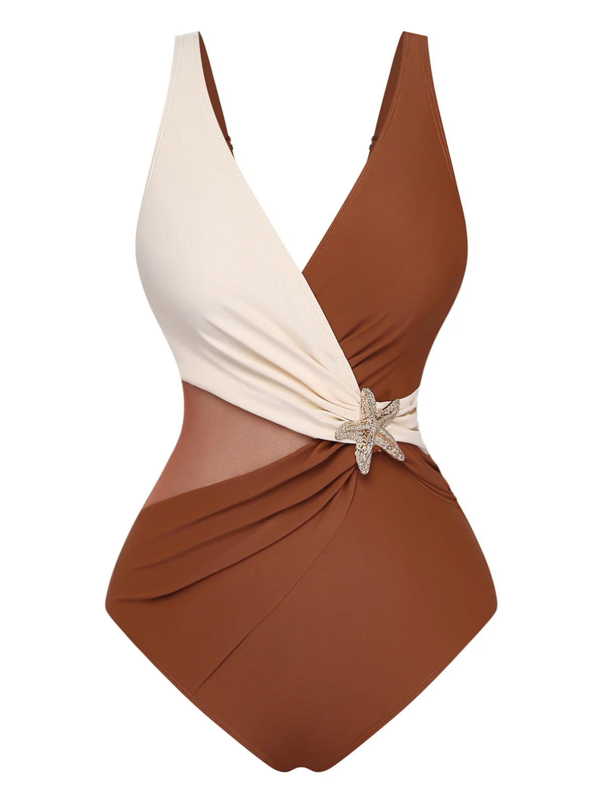 1950s Starfish V-Neck Tummy Control One-Piece Swimsuit - Image 7