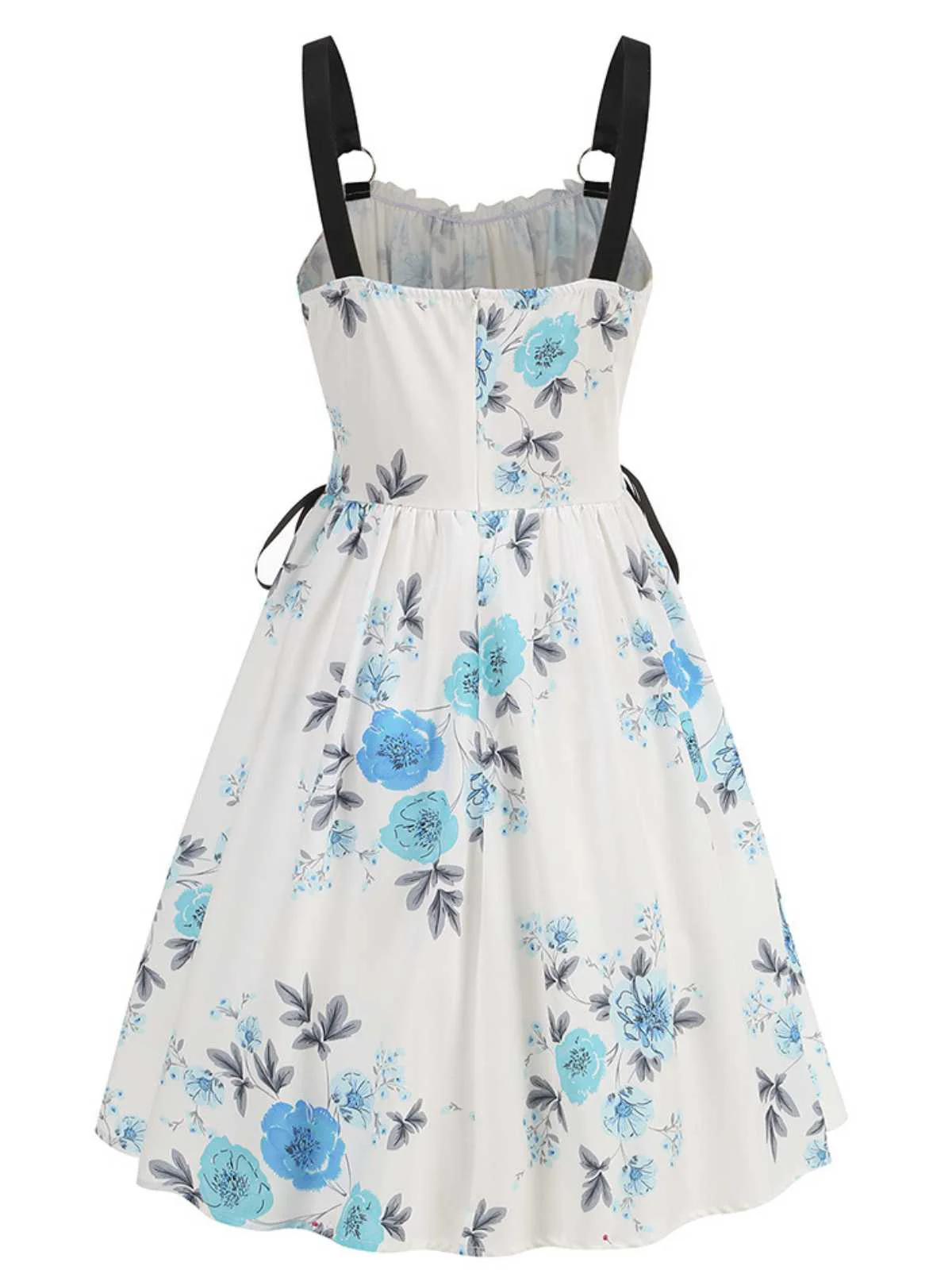 1950s Strap Floral Butterflies Lace-Up Corset Dress - Image 11