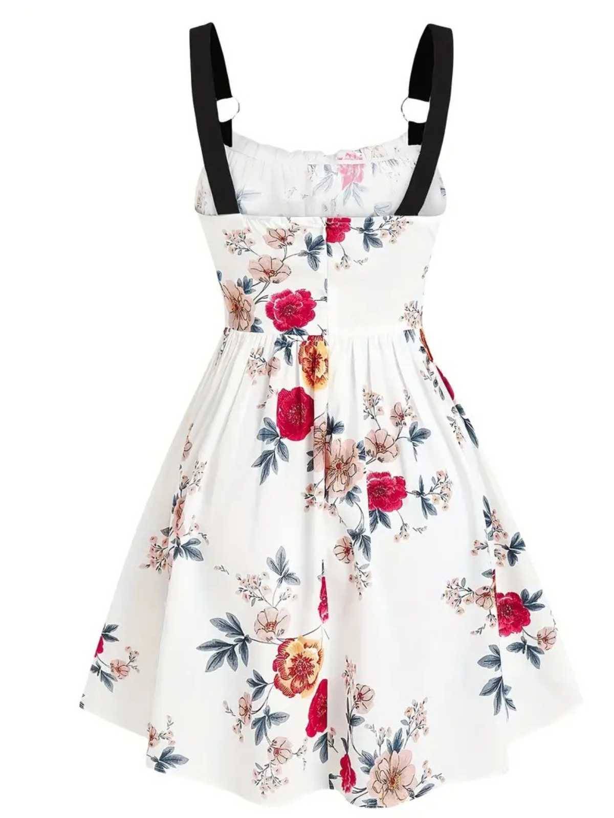 1950s Strap Floral Butterflies Lace-Up Corset Dress - Image 8