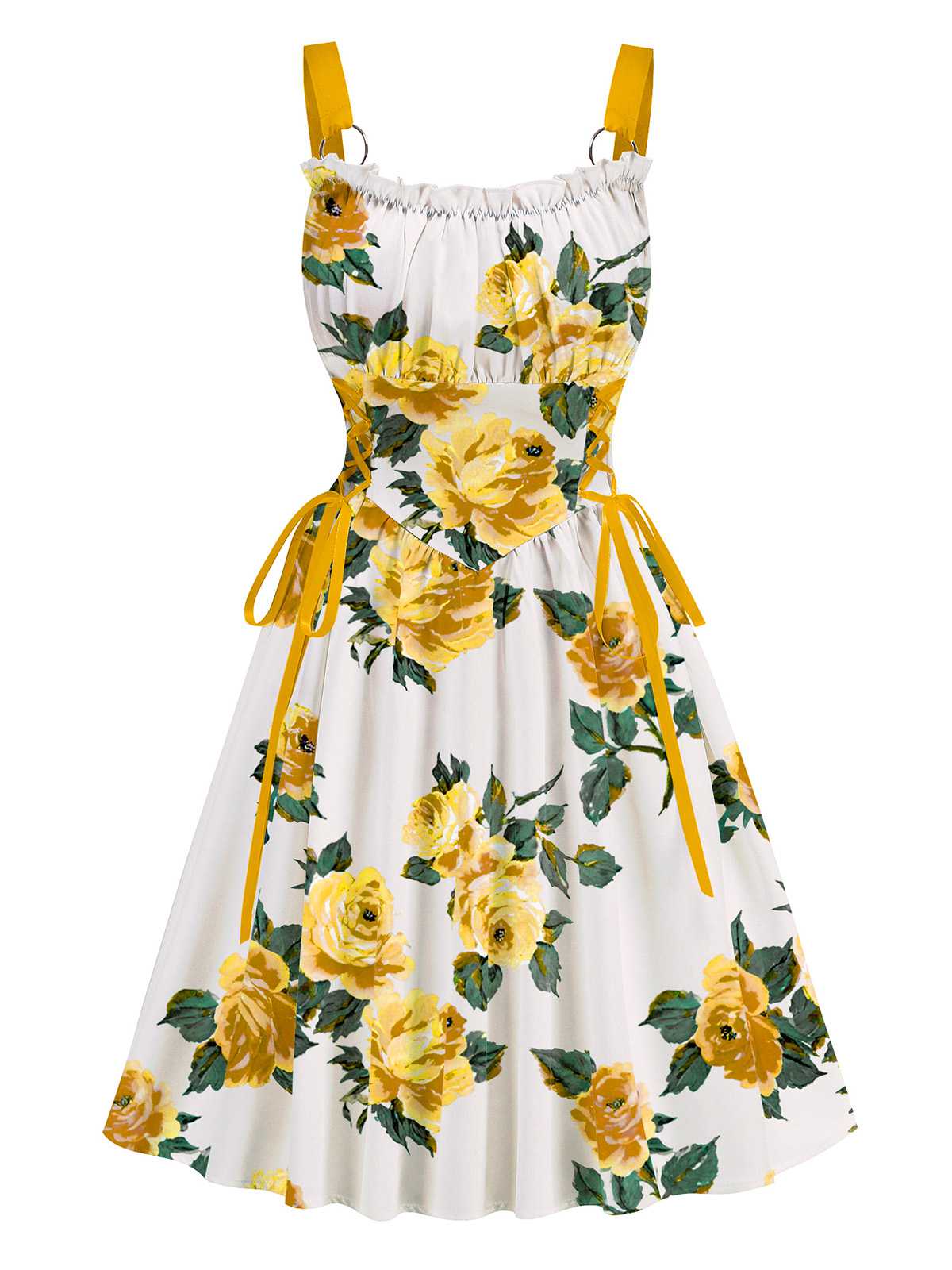1950s Strap Floral Lace-Up Corset Dress - Image 10