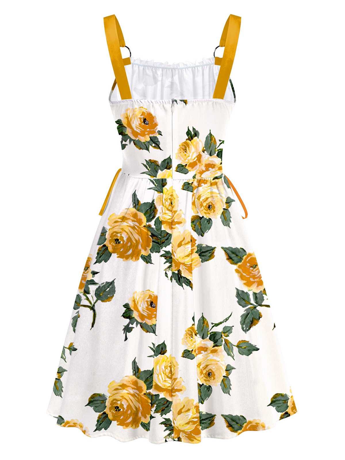 1950s Strap Floral Lace-Up Corset Dress - Image 11