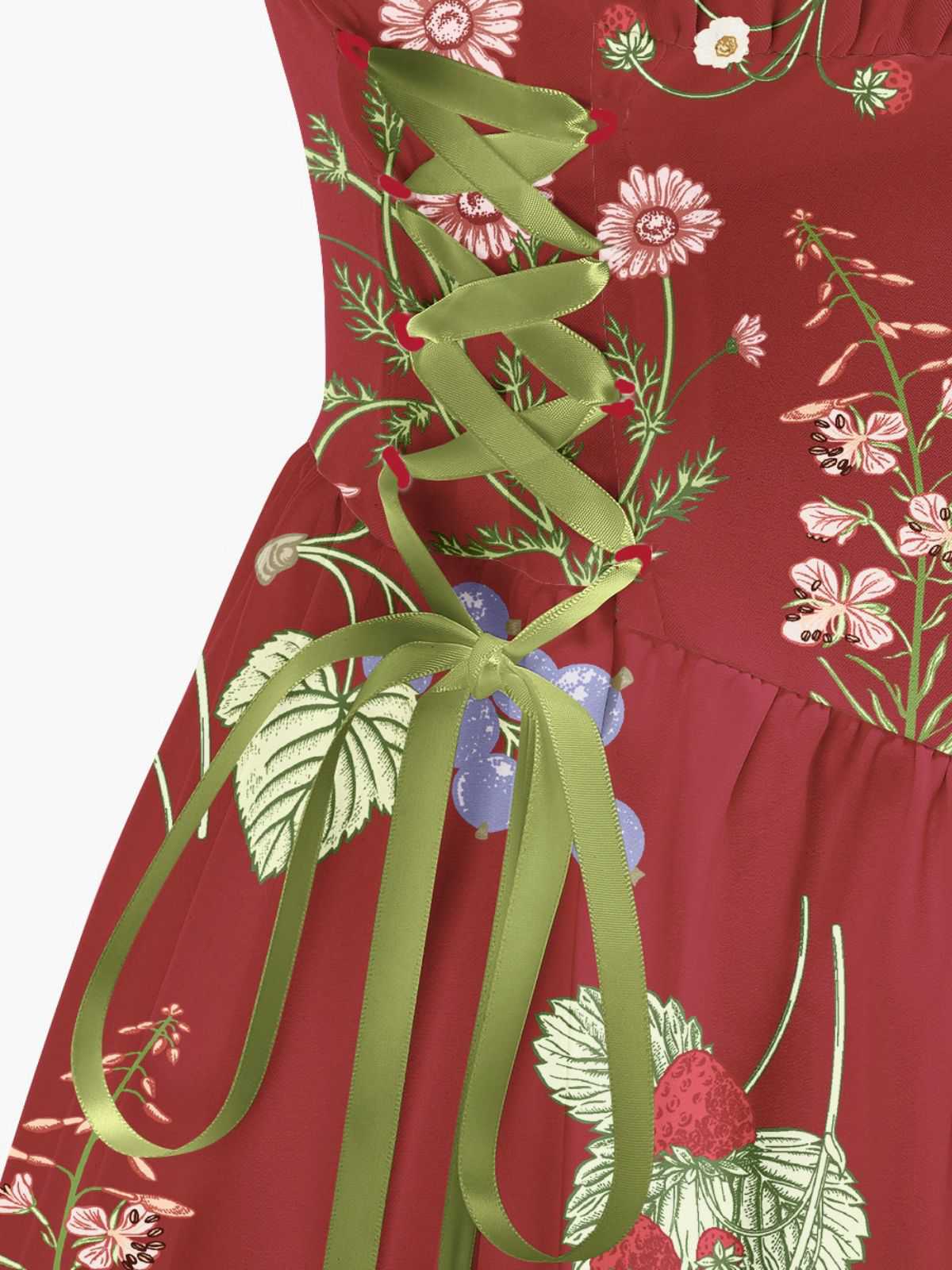 1950s Strap Floral Lace-Up Corset Dress - Image 15