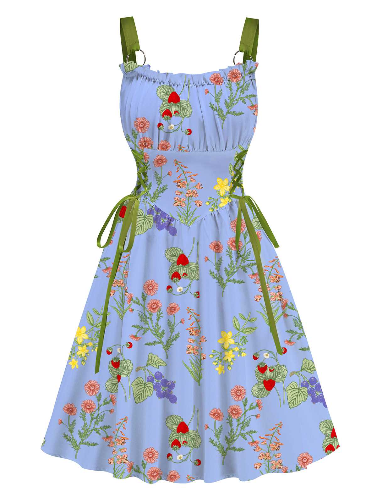 1950s Strap Floral Lace-Up Corset Dress - Image 6