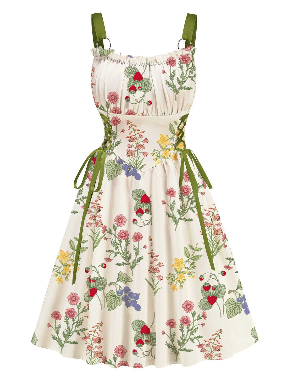 1950s Strap Floral Lace-Up Corset Dress - Image 8