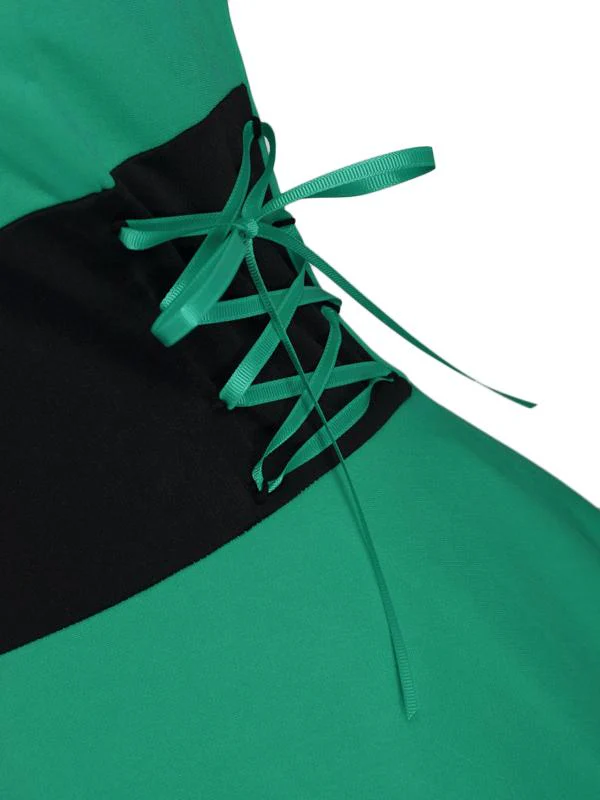 1950s Strap Furry Lace Up Dress - Image 10